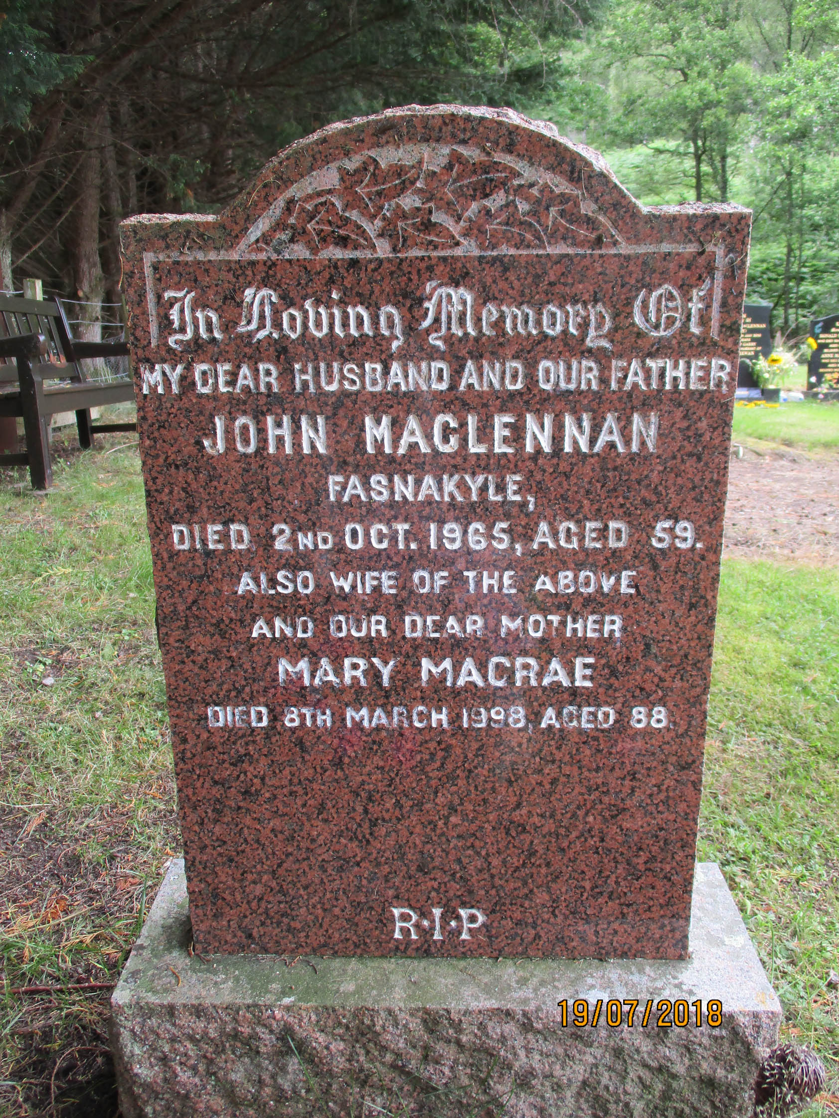 Photo of headstones/John MacLennan died 1965 MI Cannich (Fasnakyle)